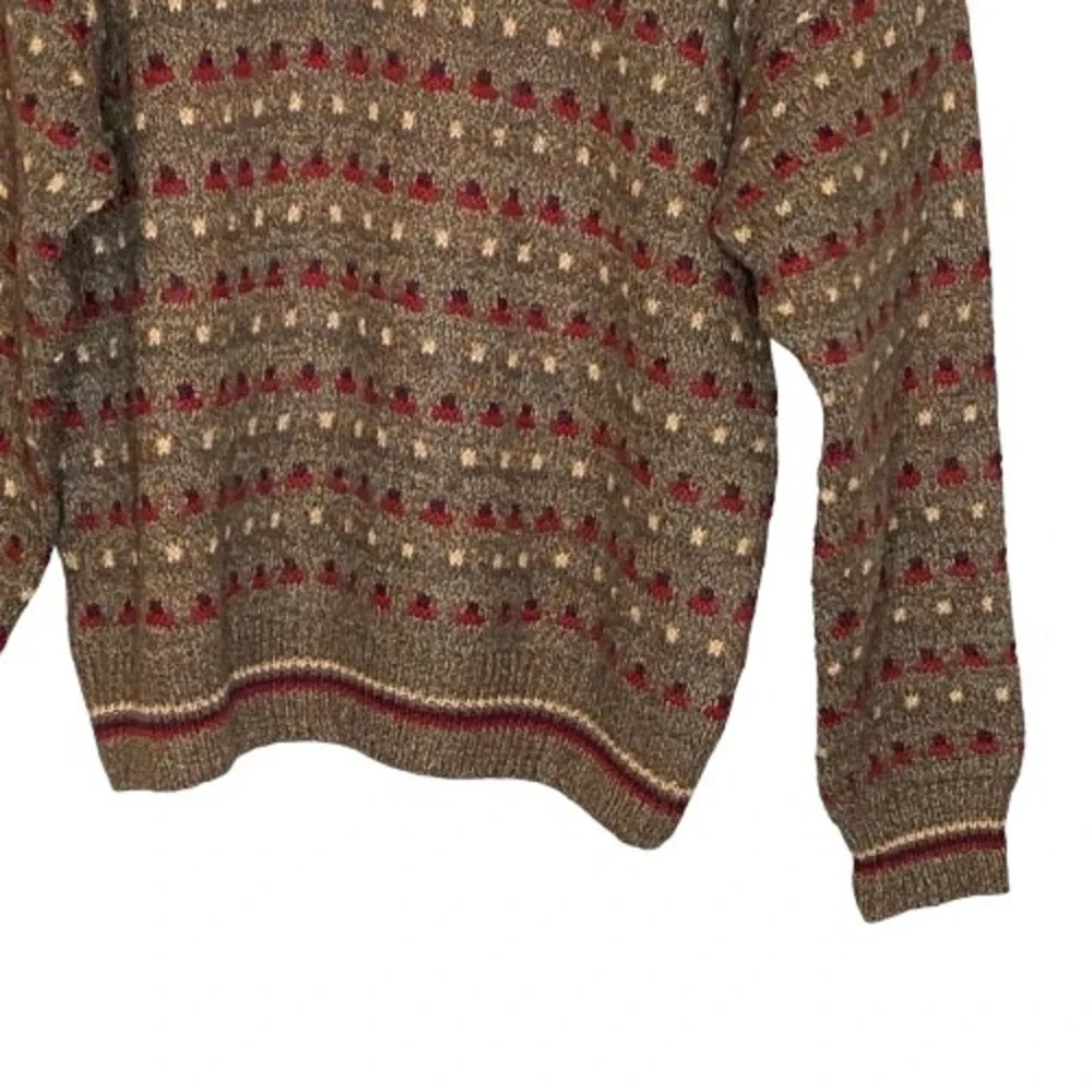 Vintage Mens Fair Isle Style Geometric Wool Blend Sweater M Brown Lodge Grandpa